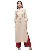Beige embroidered cotton kurtas-and-kurtis