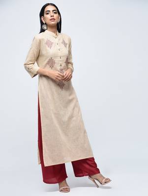 Beige embroidered cotton kurtas-and-kurtis 2
