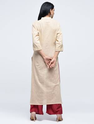 Beige embroidered cotton kurtas-and-kurtis 4