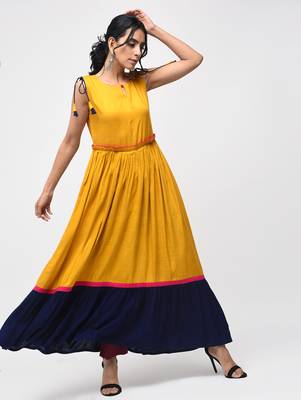 Yellow plain rayon kurtas-and-kurtis 2