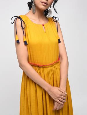 Yellow plain rayon kurtas-and-kurtis 3