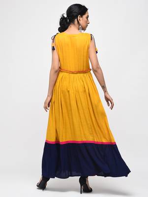 Yellow plain rayon kurtas-and-kurtis 4