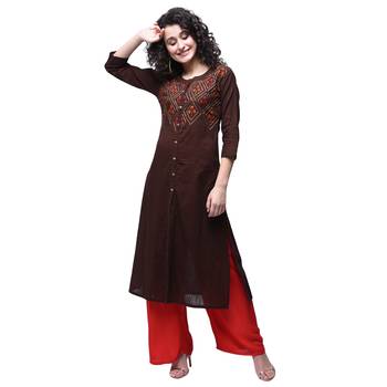 Brown embroidered cotton kurtas-and-kurtis 1