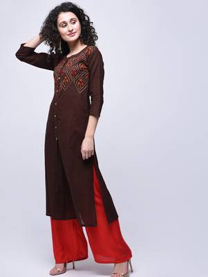 Brown embroidered cotton kurtas-and-kurtis 2