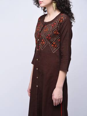 Brown embroidered cotton kurtas-and-kurtis 3