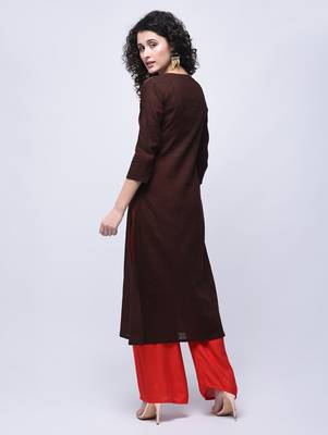 Brown embroidered cotton kurtas-and-kurtis 4