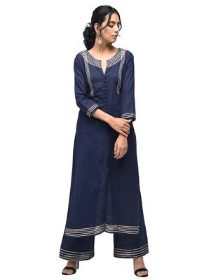 Navy-blue plain cotton kurtas-and-kurtis 1