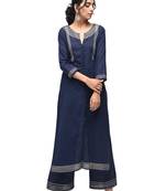 Navy-blue plain cotton kurtas-and-kurtis