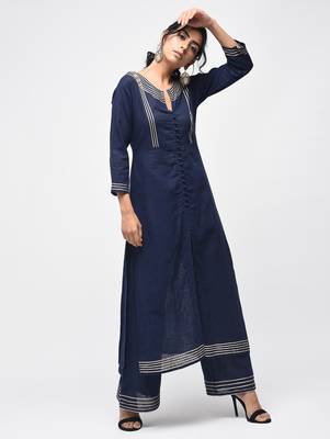 Navy-blue plain cotton kurtas-and-kurtis 2