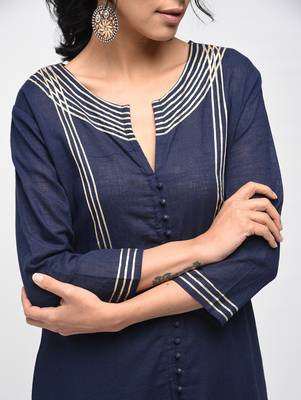Navy-blue plain cotton kurtas-and-kurtis 3