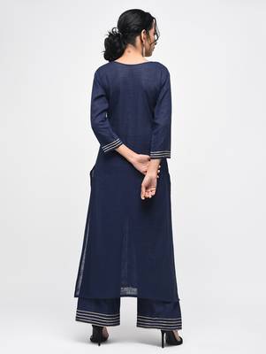 Navy-blue plain cotton kurtas-and-kurtis 4