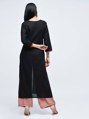 Black embroidered cotton kurtas-and-kurtis 4