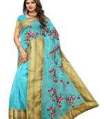 sky-blue embroidred net saree with blouse