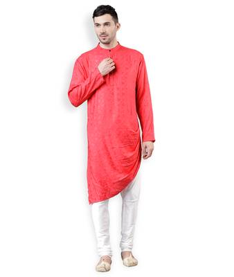 Svanik Red Self Design Blended Assymetric Cowl Kurta 1