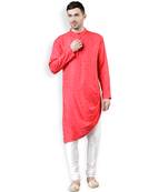 Svanik Red Self Design Blended Assymetric Cowl Kurta