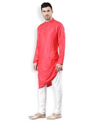 Svanik Red Self Design Blended Assymetric Cowl Kurta 2