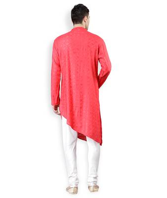 Svanik Red Self Design Blended Assymetric Cowl Kurta 3