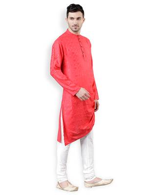 Svanik Red Self Design Blended Assymetric Cowl Kurta 4