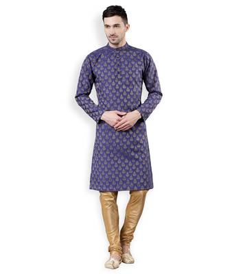 Svanik Dark blue Woven Design Brocade Straight Kurta 1