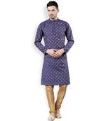 Svanik Dark blue Woven Design Brocade Straight Kurta