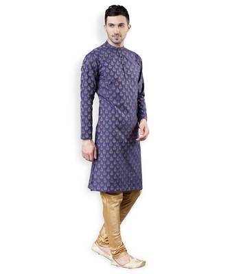 Svanik Dark blue Woven Design Brocade Straight Kurta 4