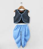 Blue printed polyester boys kurta pyjama