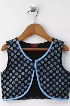Blue printed polyester boys kurta pyjama
