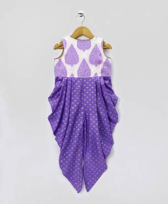 Purple printed polyester kids jumpsuit 2