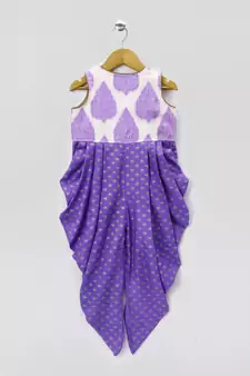 Purple printed polyester kids jumpsuit