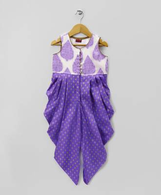 Purple printed polyester kids jumpsuit 1