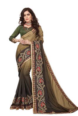 Mehendi Embroidered Silk Blend Saree With Blouse 1