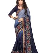 Grey embroidered silk blend saree with blouse