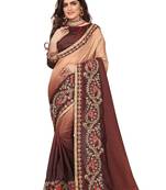Beige Embroidered Silk Blend Saree With Blouse