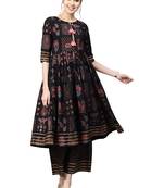 Black printed crepe party wear kurta with pant