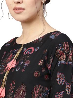 Black printed crepe party wear kurta with pant 2