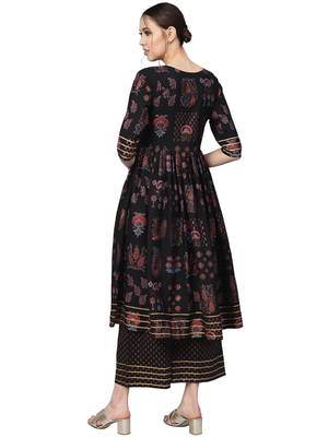 Black printed crepe party wear kurta with pant 5