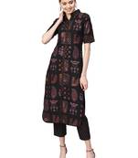 Black printed crepe party wea kurta with pant