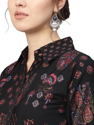 Black printed crepe party wea kurta with pant 2