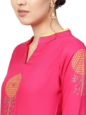 Magenta printed viscose rayon party wear kurta with pant and dupatta 2