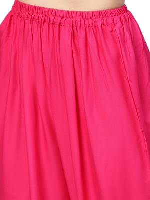 Magenta printed viscose rayon party wear kurta with pant and dupatta 3