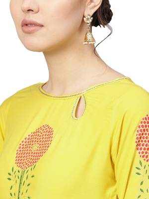 Yellow printed viscose rayon party wear kurta with palazzo and dupatta 2
