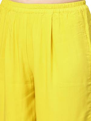 Yellow printed viscose rayon party wear kurta with palazzo and dupatta 3