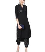 Black printed crepe party wear kurta with pant