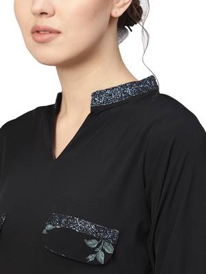 Black printed crepe party wear kurta with pant 2