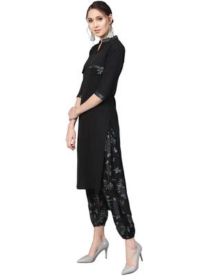 Black printed crepe party wear kurta with pant 4