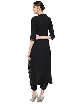Black printed crepe party wear kurta with pant 5