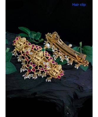 Gold Plated Multi Colur Stones With Laxmi Hair Klip 1