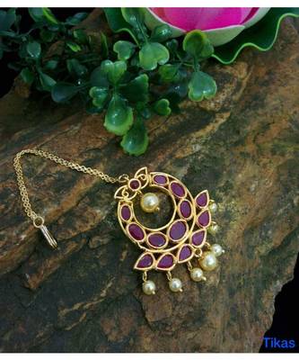 Beautiful Gold Plated Kempu  Maang Tikka 1