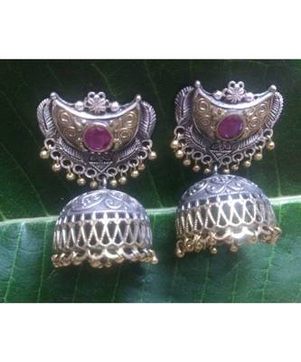 Oxidised Silver Plated Kempu Jhumkas 1