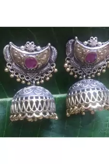 Oxidised Silver Plated Kempu Jhumkas